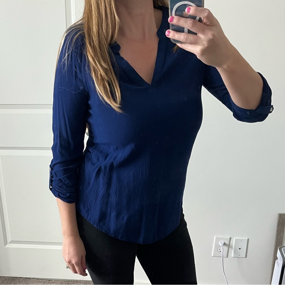 Elegant Deep Blue V-Neck Blouse